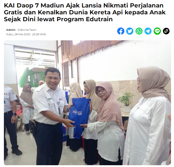 KAI Daop 7 Madiun Ajak Lansia Nikmati Perjalanan Gratis dan Kenalkan Dunia Kereta Api kepada Anak Sejak Dini lewat Program Edutrain
