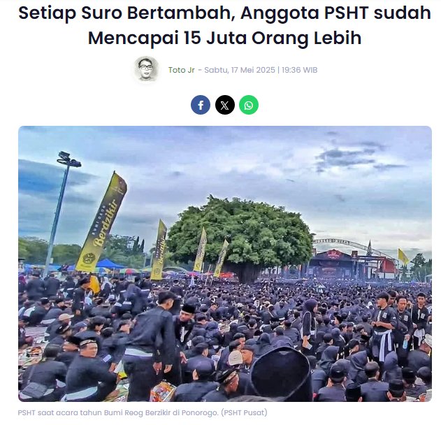 Setiap Suro Bertambah, Anggota PSHT sudah Mencapai 15 Juta Orang Lebih