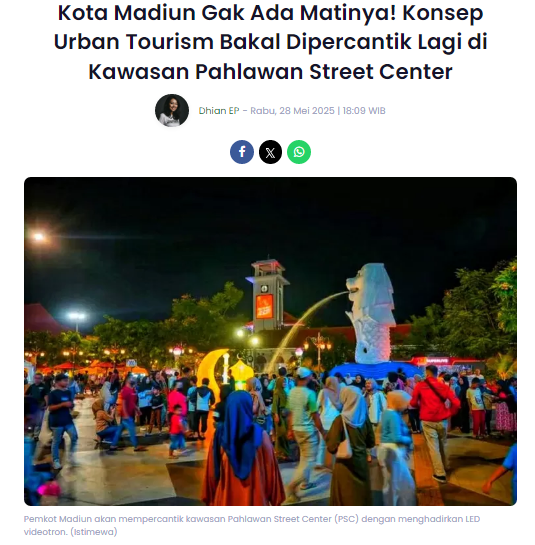 Kota Madiun Gak Ada Matinya, Konsep Urban Tourism Bakal Dipercantik Lagi di Kawasan Pahlawan Street Center