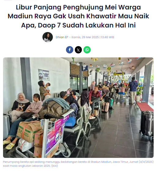 Libur Panjang Penghujung Mei Warga Madiun Raya Gak Usah Khawatir Mau Naik Apa, Daop 7 Sudah Lakukan Hal Ini