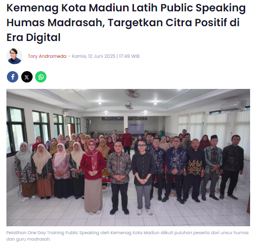 Kemenag Kota Madiun Latih Public Speaking Humas Madrasah, Targetkan Citra Positif di Era Digital