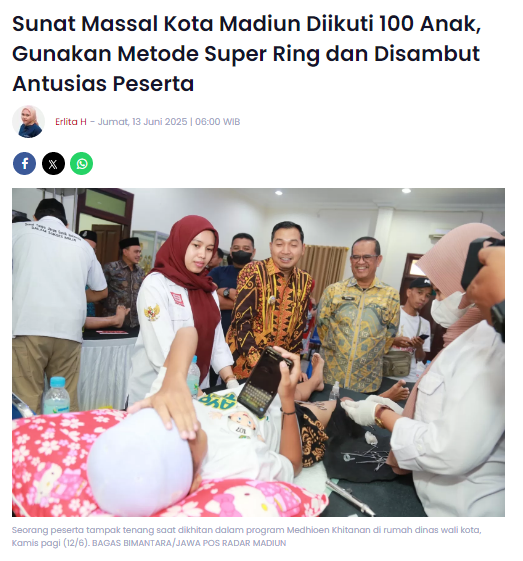 Sunat Massal Kota Madiun Diikuti 100 Anak, Gunakan Metode Super Ring dan Disambut Antusias Peserta