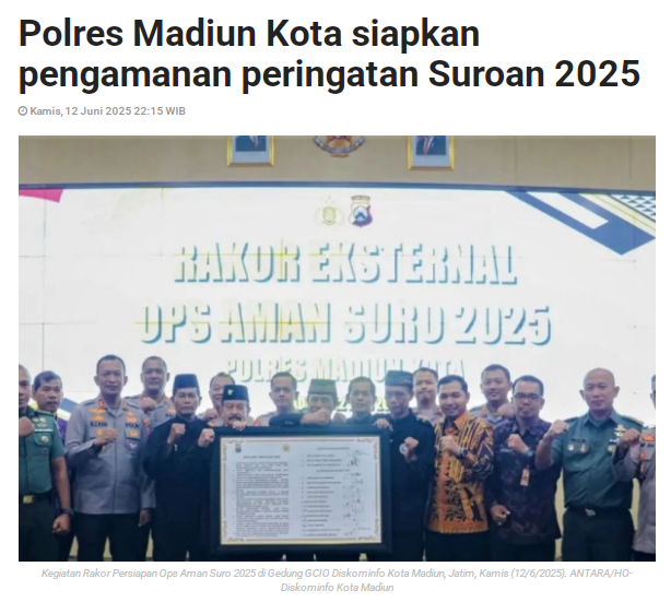 Polres Madiun Kota siapkan pengamanan peringatan Suroan 2025