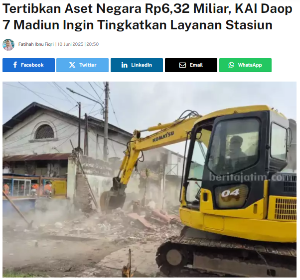 Tertibkan Aset Negara Rp6,32 Miliar, KAI Daop 7 Madiun Ingin Tingkatkan Layanan Stasiun