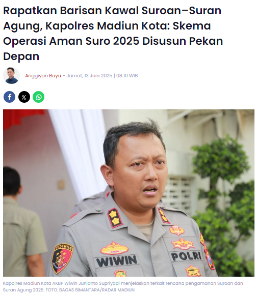 Rapatkan Barisan Kawal Suroan–Suran Agung, Kapolres Madiun Kota, Skema Operasi Aman Suro 2025 Disusun Pekan Depan