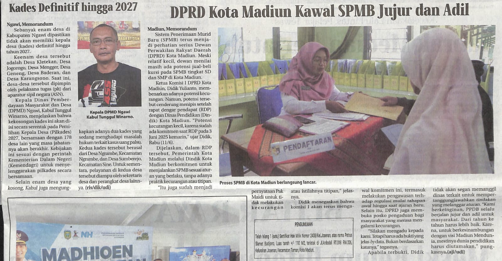 DPRD Kota Madiun Kawal SPMB Jujur dan Adil