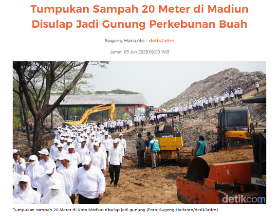 Tumpukan Sampah 20 Meter di Madiun Disulap Jadi Gunung Perkebunan Buah