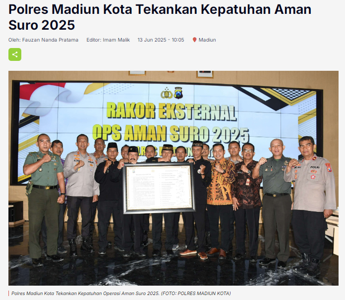 Polres Madiun Kota Tekankan Kepatuhan Aman Suro 2025