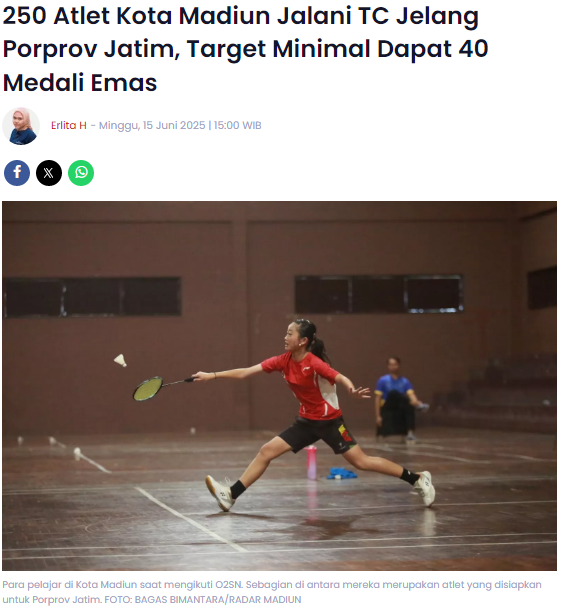 250 Atlet Kota Madiun Jalani TC Jelang Porprov Jatim, Target Minimal Dapat 40 Medali Emas
