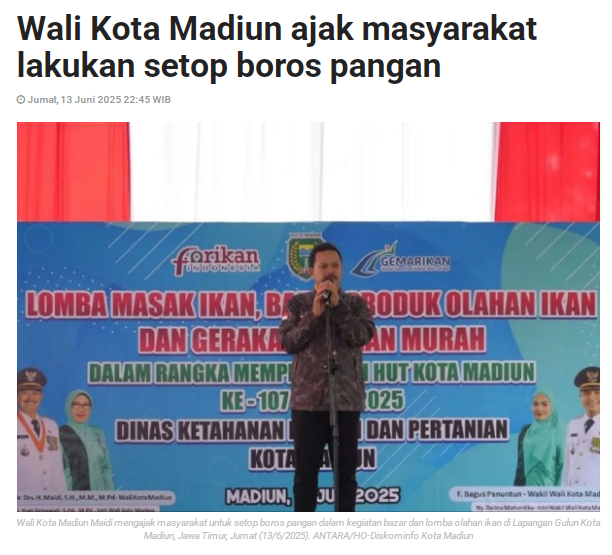 Wali Kota Madiun Ajak Masyarakat Lakukan Setop Boros Pangan