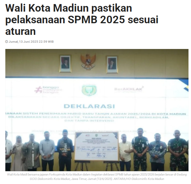 Wali Kota Madiun Pastikan Pelaksanaan SPMB 2025 Sesuai Aturan