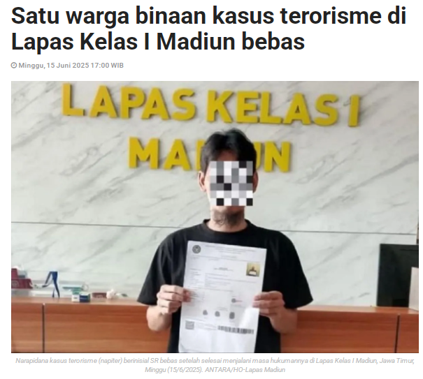 Satu Warga Binaan Kasus Terorisme di Lapas Kelas I Madiun Bebas