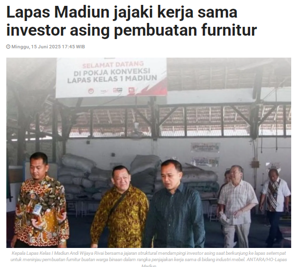 Lapas Madiun Jajaki Kerja Sama Investor Asing Pembuatan Furnitur