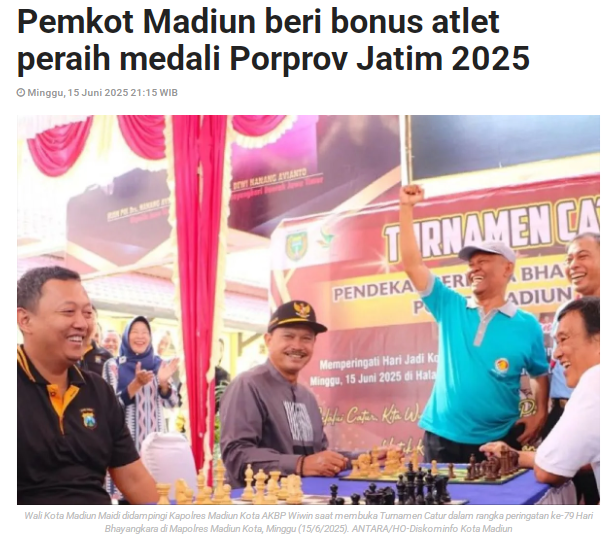 Pemkot Madiun Beri Bonus Atlet Peraih Medali Porprov Jatim 2025