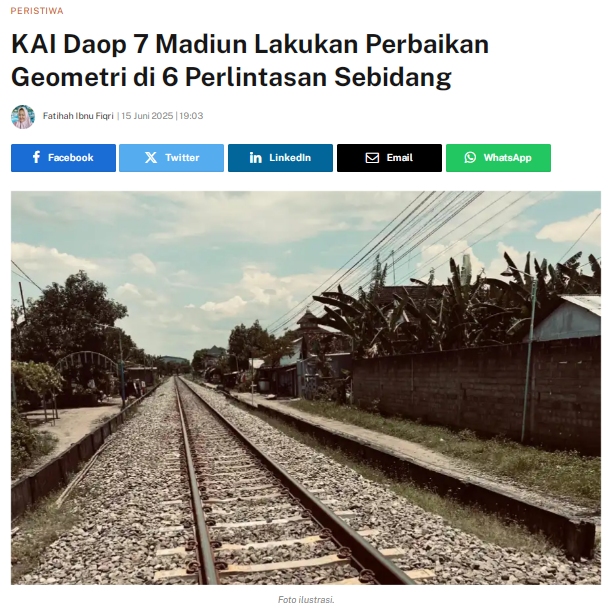 KAI Daop 7 Madiun Lakukan Perbaikan Geometri di 6 Perlintasan Sebidang