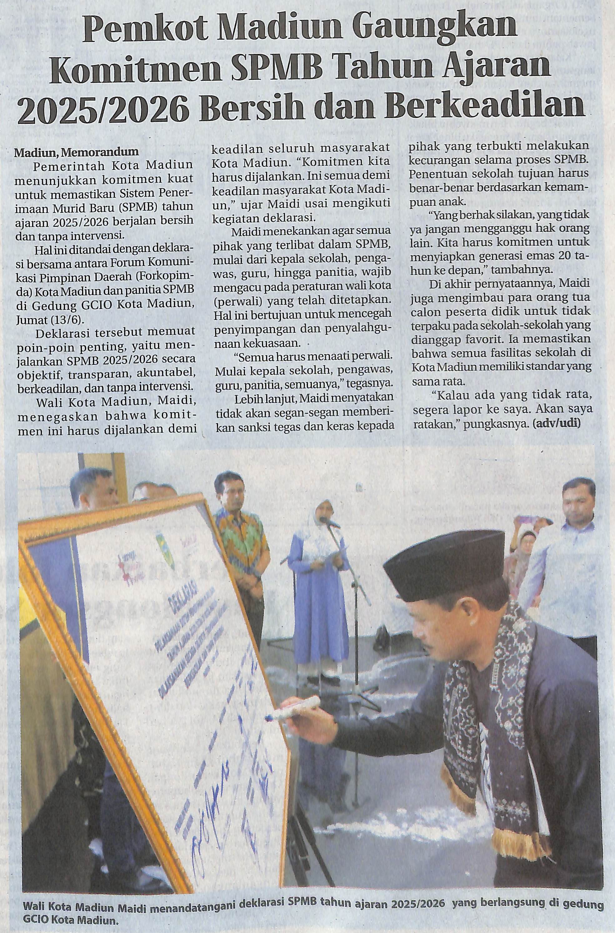 Pemkot Madiun Gaungkan Komitmen SPMB Tahun Ajaran 2025 2026 Bersih dan Berkeadilan