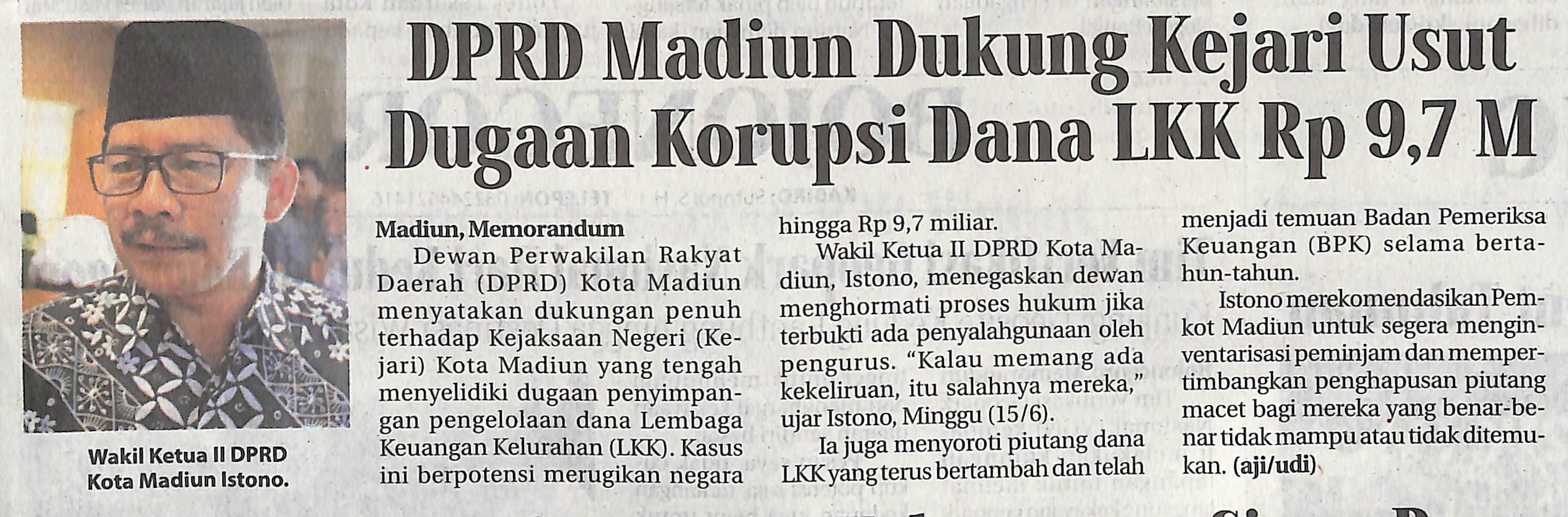 DPRD Madiun Dukung Kejari Usut Dugaan Korupsi Dana LKK Rp 9,7 M