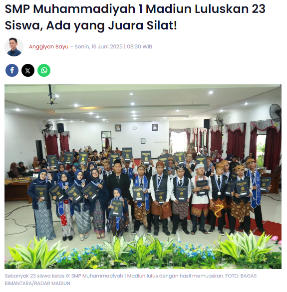 SMP Muhammadiyah 1 Madiun Luluskan 23 Siswa, Ada yang Juara Silat