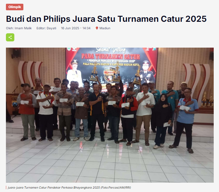 Budi dan Philips Juara Satu Turnamen Catur 2025