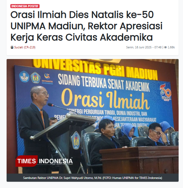 Orasi Ilmiah Dies Natalis ke-50 UNIPMA Madiun, Rektor Apresiasi Kerja Keras Civitas Akademika