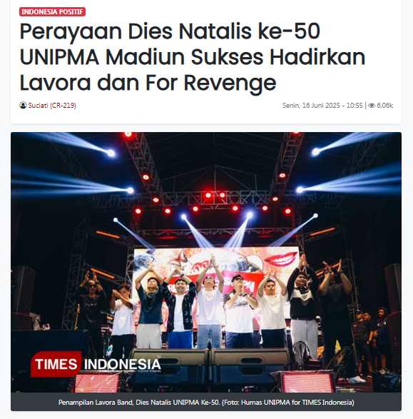 Perayaan Dies Natalis ke-50 UNIPMA Madiun Sukses Hadirkan Lavora dan For Revenge