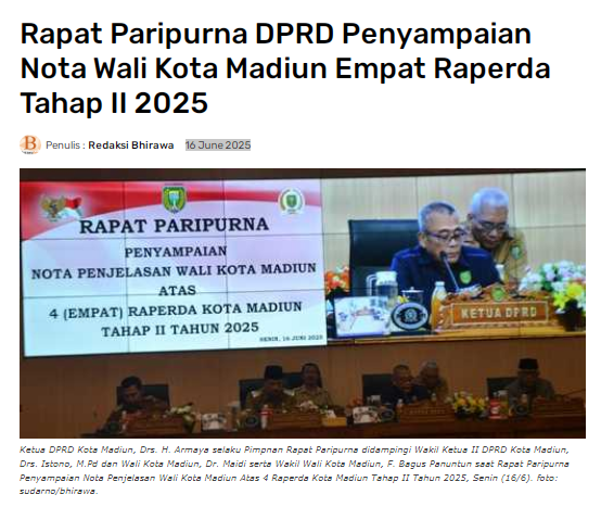 Rapat Paripurna DPRD Penyampaian Nota Wali Kota Madiun Empat Raperda Tahap II 2025