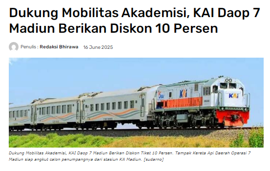 Dukung Mobilitas Akademisi, KAI Daop 7 Madiun Berikan Diskon 10 Persen