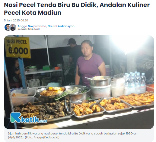 Nasi Pecel Tenda Biru Bu Didik, Andalan Kuliner Pecel Kota Madiun