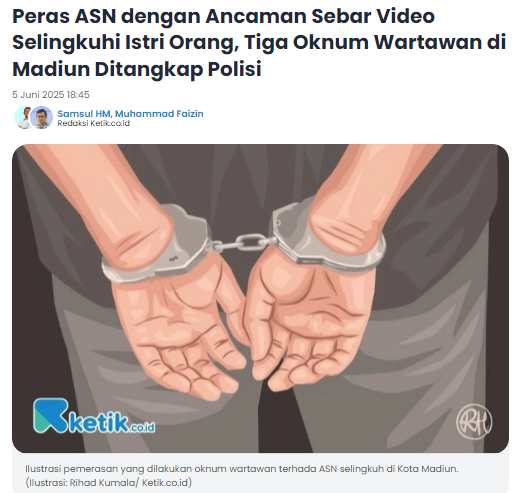 Peras ASN dengan Ancaman Sebar Video Selingkuhi Istri Orang, Tiga Oknum Wartawan di Madiun Ditangkap Polisi