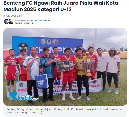Benteng FC Ngawi Raih Juara Piala Wali Kota Madiun 2025 Kategori U-13