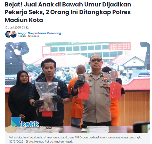 Bejat, Jual Anak di Bawah Umur Dijadikan Pekerja Seks, 2 Orang Ini Ditangkap Polres Madiun Kota