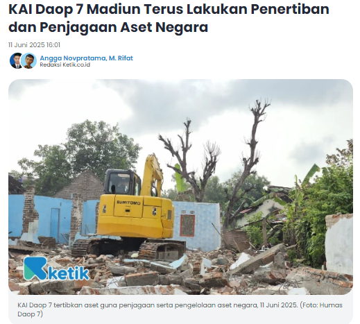 KAI Daop 7 Madiun Terus Lakukan Penertiban dan Penjagaan Aset Negara