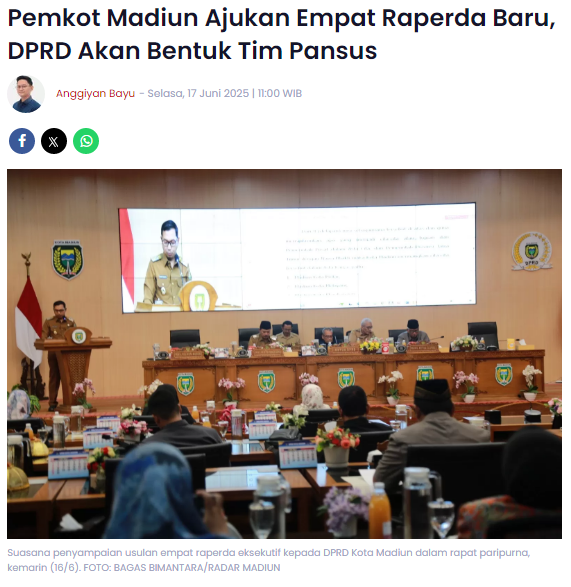 Pemkot Madiun Ajukan Empat Raperda Baru, DPRD Akan Bentuk Tim Pansus