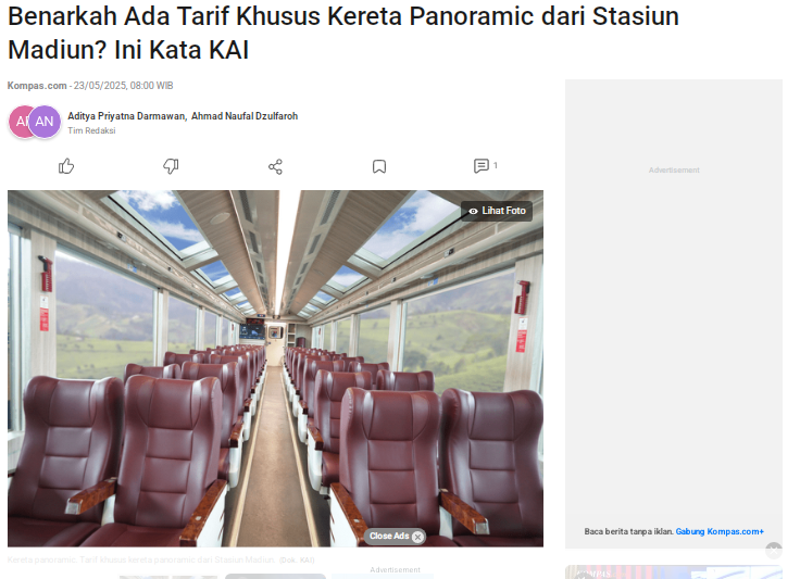 Benarkah Ada Tarif Khusus Kereta Panoramic dari Stasiun Madiun, Ini Kata KAI