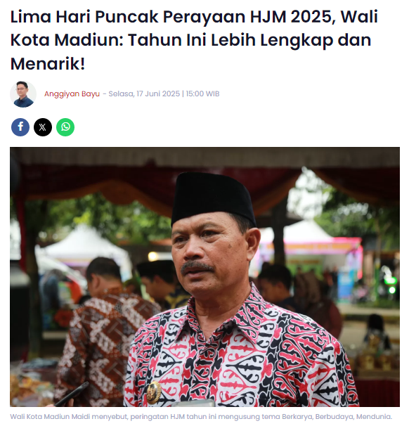 Lima Hari Puncak Perayaan HJM 2025, Wali Kota Madiun Tahun Ini Lebih Lengkap dan Menarik