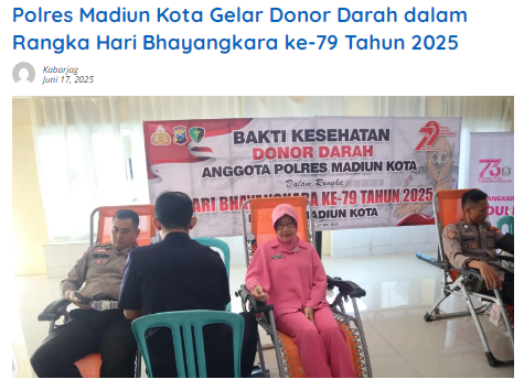 Polres Madiun Kota Gelar Donor Darah dalam Rangka Hari Bhayangkara ke-79 Tahun 2025