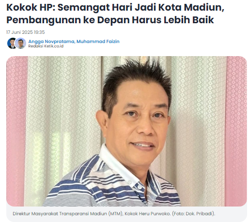 Kokok HP Semangat Hari Jadi Kota Madiun, Pembangunan ke Depan Harus Lebih Baik