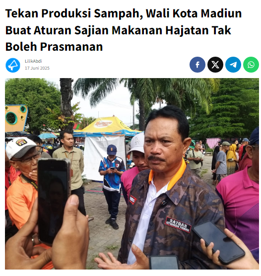 Tekan Produksi Sampah, Wali Kota Madiun Buat Aturan Sajian Makanan Hajatan Tak Boleh Prasmanan