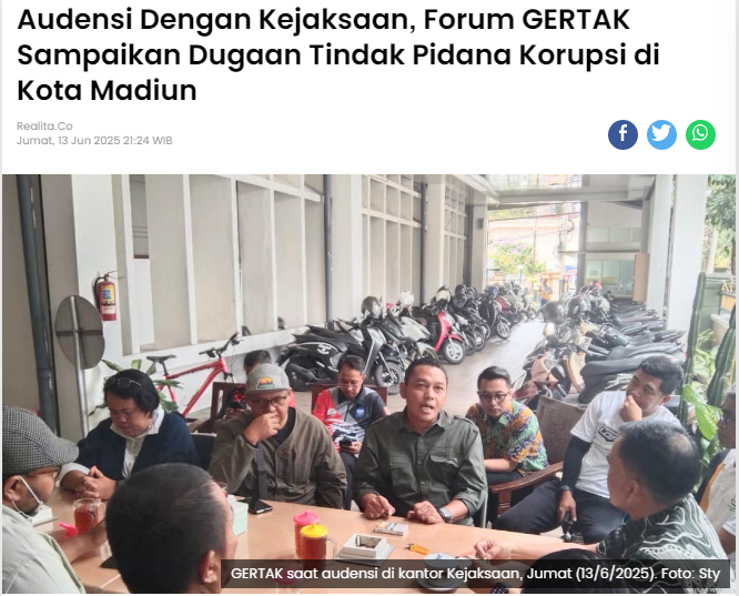 Audensi Dengan Kejaksaan, Forum GERTAK Sampaikan Dugaan Tindak Pidana Korupsi di Kota Madiun