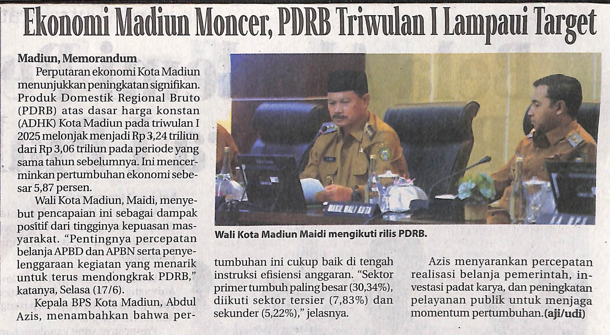 Ekonomi Madiun Moncer, PDRB Triwulan I Lampaui Target