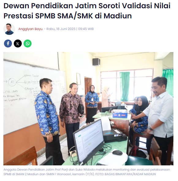 Dewan Pendidikan Jatim Soroti Validasi Nilai Prestasi SPMB SMA SMK di Madiun