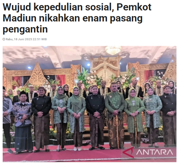 Wujud kepedulian sosial, Pemkot Madiun nikahkan enam pasang pengantin