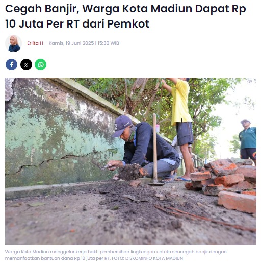 Cegah Banjir, Warga Kota Madiun Dapat Rp 10 Juta Per RT dari Pemkot