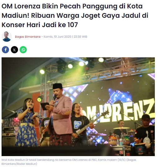 OM Lorenza Bikin Pecah Panggung di Kota Madiun, Ribuan Warga Joget Gaya Jadul di Konser Hari Jadi ke 107