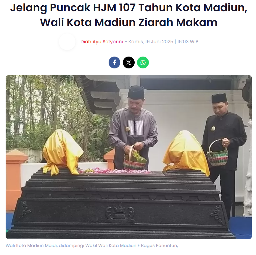 Jelang Puncak HJM 107 Tahun Kota Madiun, Wali Kota Madiun Ziarah Makam