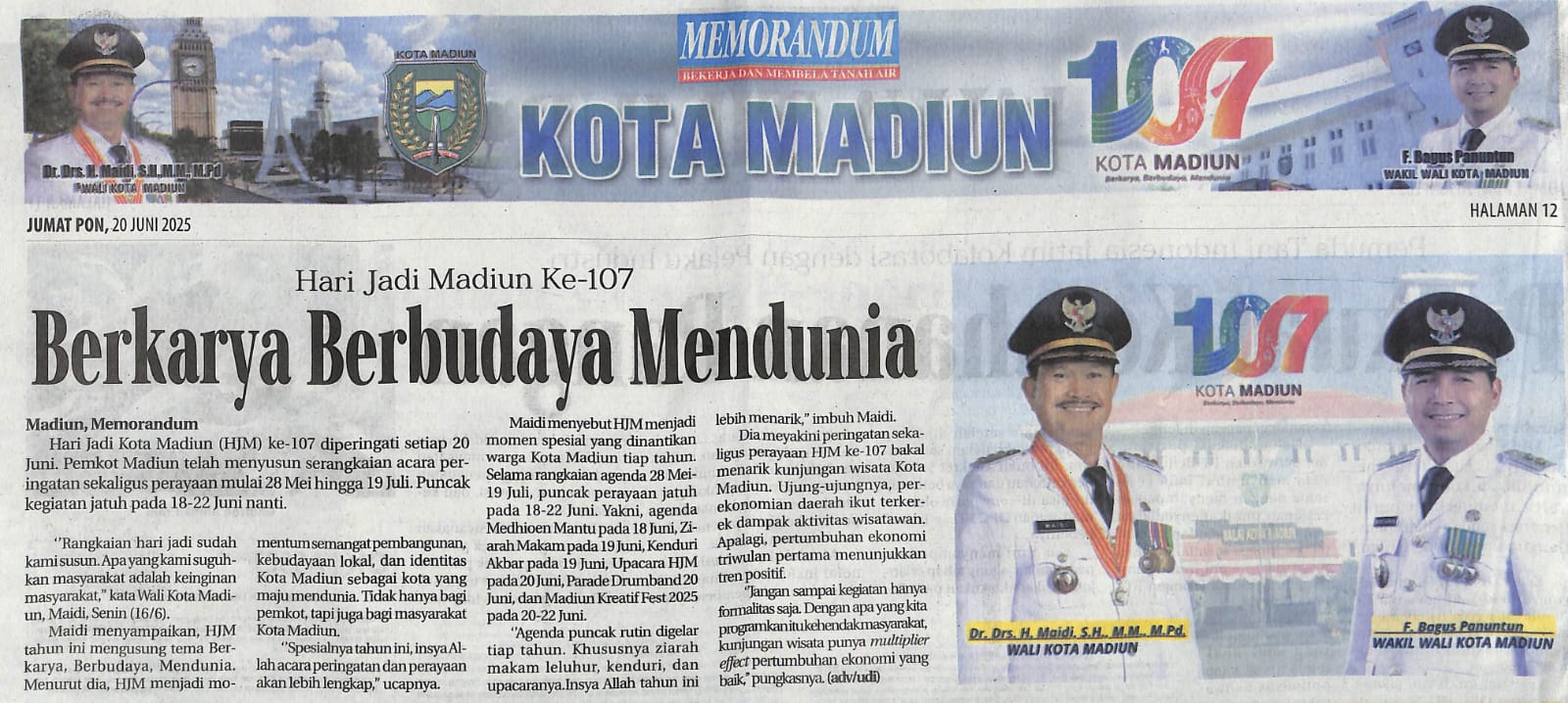 Hari Jadi Madiun Ke-107, Berkarya Berbudaya Mendunia