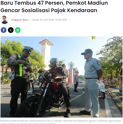 Baru Tembus 47 Persen, Pemkot Madiun Gencar Sosialisasi Pajak Kendaraan