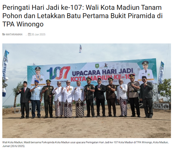 Peringati Hari Jadi ke-107: Wali Kota Madiun Tanam Pohon dan Letakkan Batu Pertama Bukit Piramida di TPA Winongo
