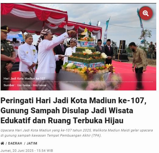 Peringati Hari Jadi Kota Madiun ke-107, Gunung Sampah Disulap Jadi Wisata Edukatif dan Ruang Terbuka Hijau