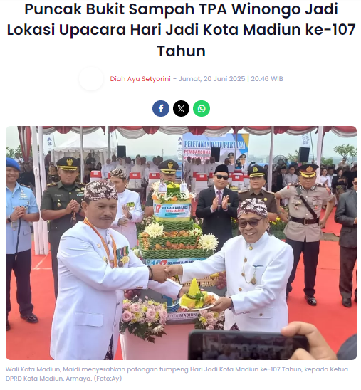 Puncak Bukit Sampah TPA Winongo Jadi Lokasi Upacara Hari Jadi Kota Madiun ke-107 Tahun